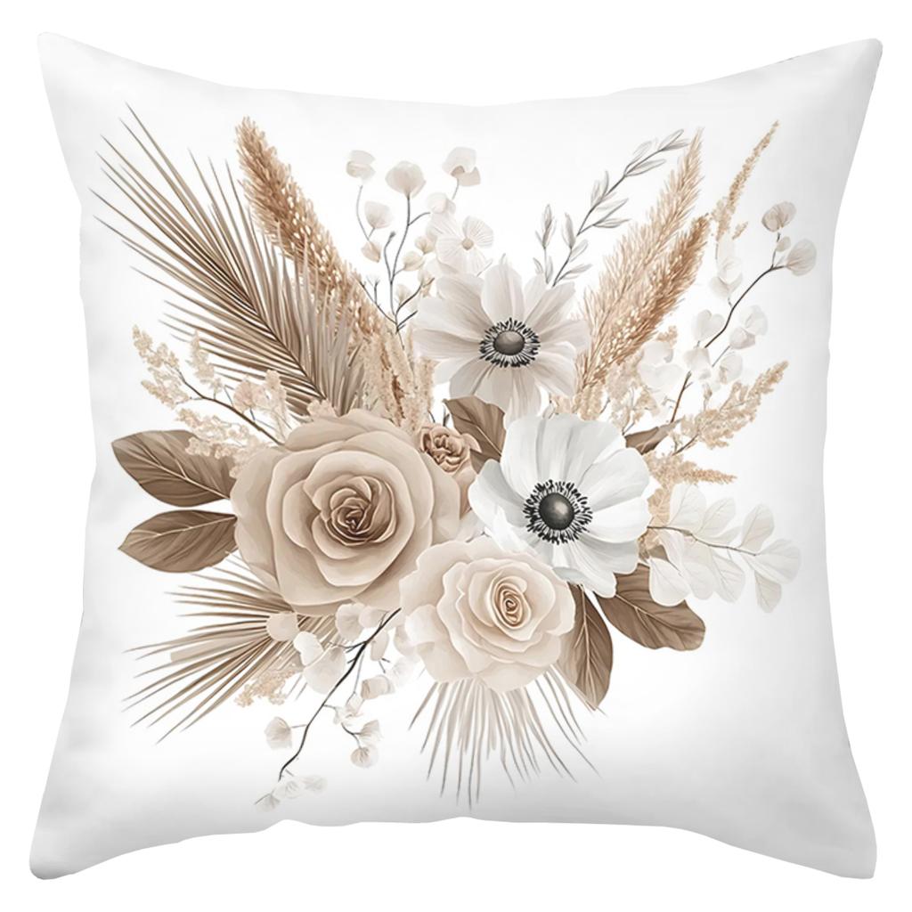 Beige Floral Patterned Cushions for Home Decor Polyester Pillowcase, Sofa Decorative Cushion Cov Headboard Pillow