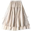 Japanese Mori Girl Linen Half Skirt: Women's Elastic Waist, Heavy Embroidery, Mid-Length A-Line Design.