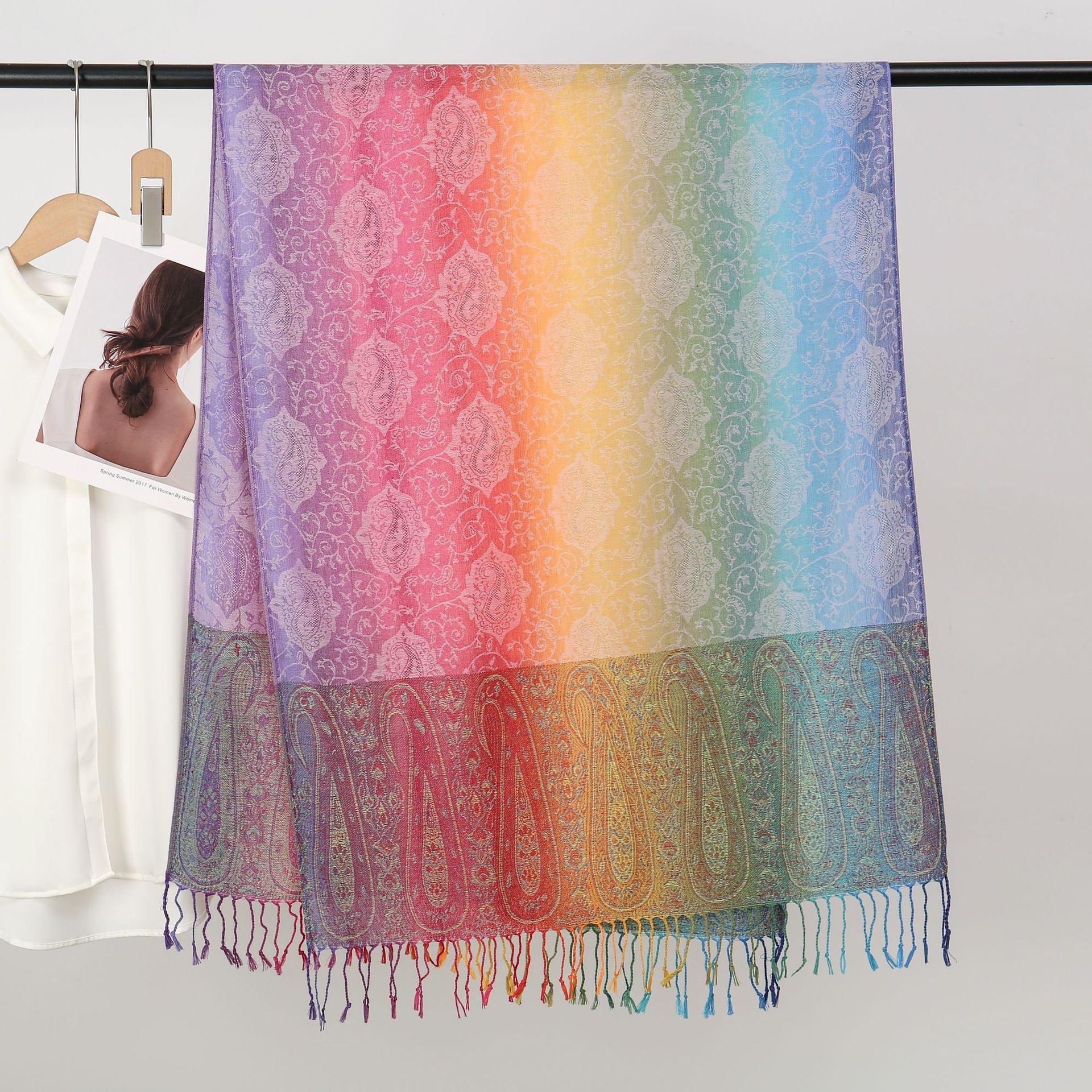 

Етнічна жаккардова шаль: М яка бавовна та льон, довга китиця, шарф/хустка ретро-кольору для подорожей 200*68cm