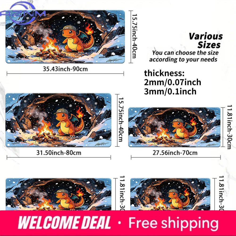 Charmander with Cap Campfire Snow Cave Gaming Desk Mat NonSlip Washable Mouse Pad 30x80x0.2cm