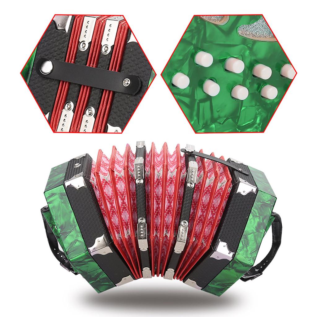 Professional 20 Buttons Accordion Concertina Musical Instrument (Green)