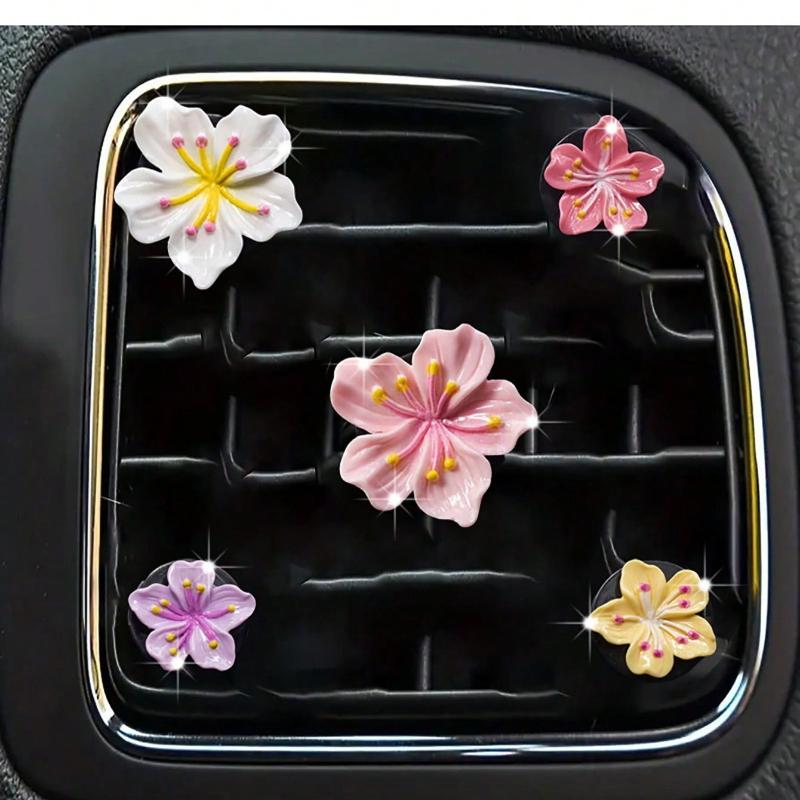 5pcs/Set Fresh Peach Blossom Decoration Car Air Vent Clip, Car Air Freshener Decor