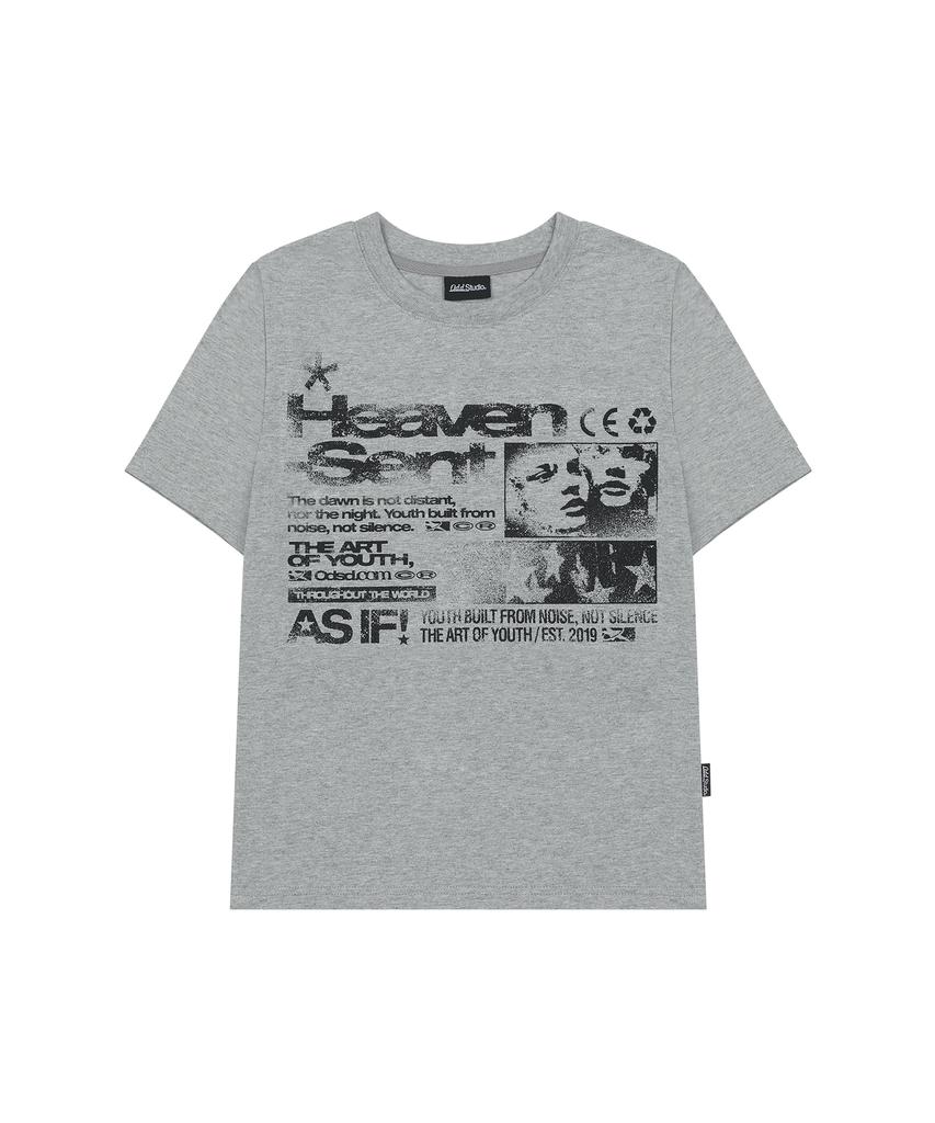ODDSTUDIO Face Grunge Graphic Regular Fit T-Shirt - Melange Gray