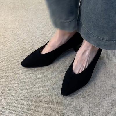Commuter Matte Leather Simple One-pedal Single Shoes Women's Shallow Mouth Square Head Retro Thick Heel Grandma Shoes