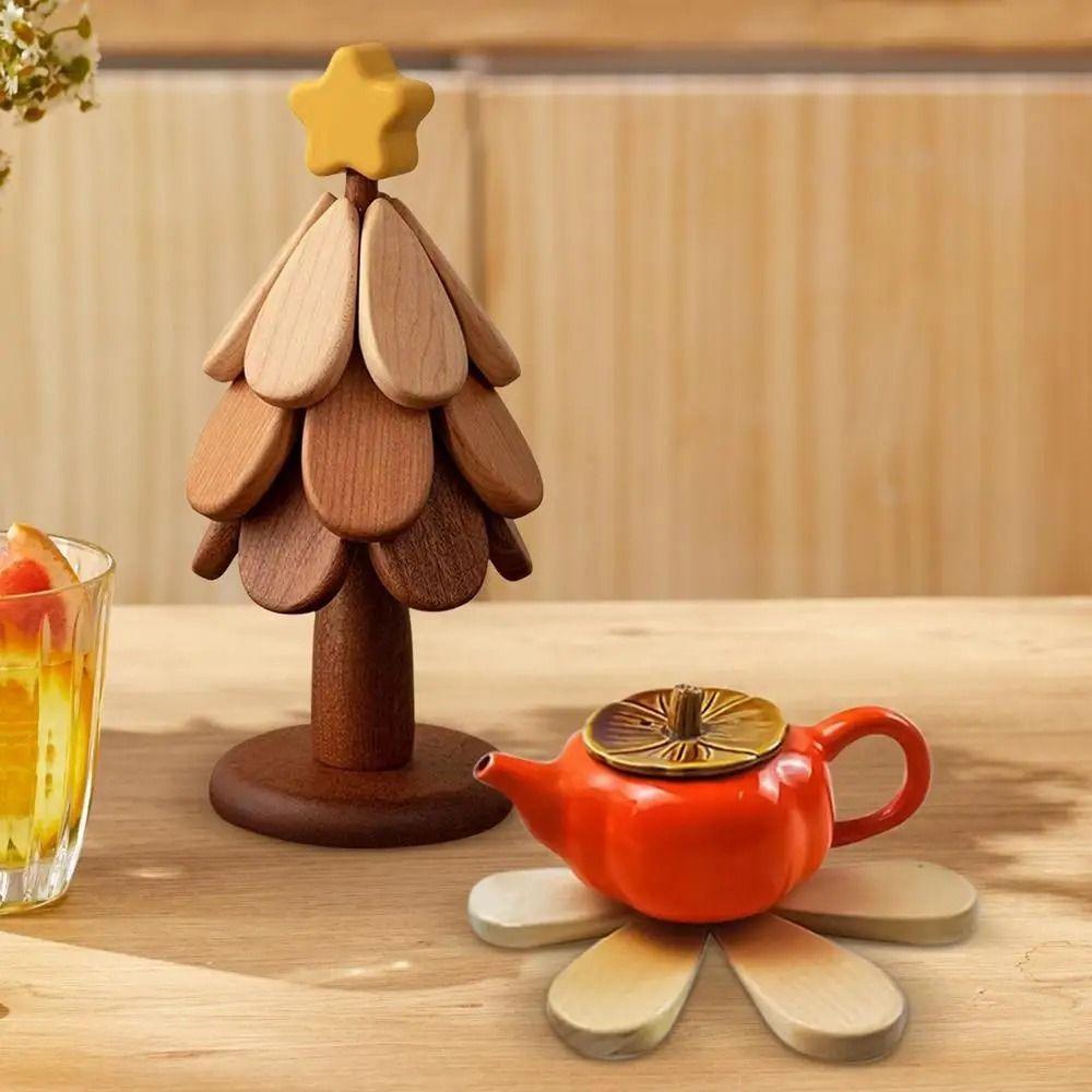 Anti Scald Wooden Trivets Heat Resistant Tree Shape Insulation Pad Foldable Table Mats  Hot Dishes