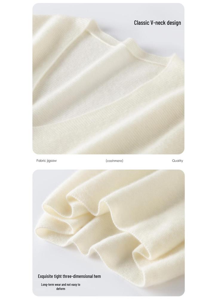 Women's Versatile Deep V-Neck Cashmere Knit Sweater - Long Sleeve