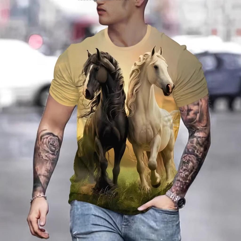New Fun Cat Print Men's T-Shirt Street Trend Short Sleeve Versatile Men's T-Shirts Top