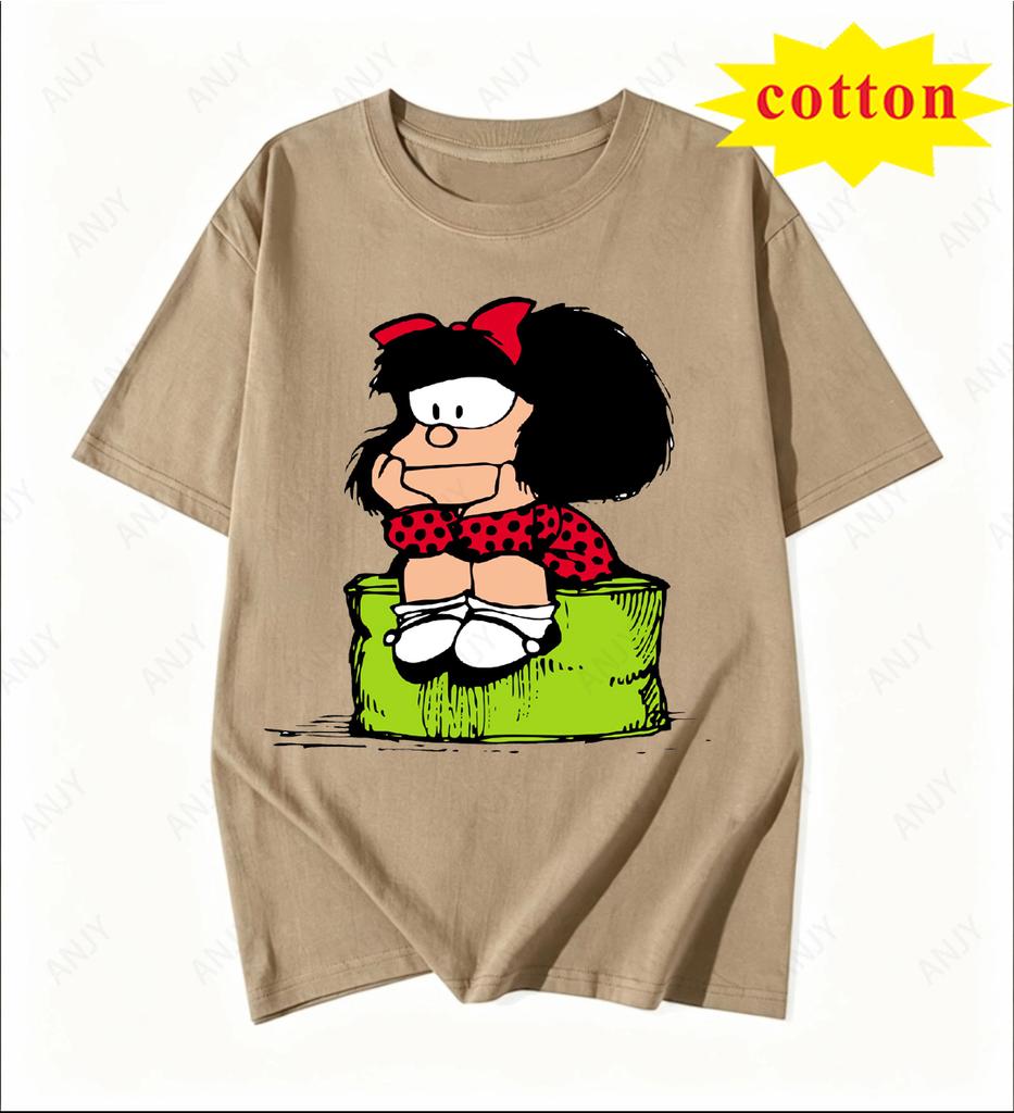 Classic Mafalda Cartoon Printed Short Sleeved Pure Cotton Soft Tshirt Suitable For Unisex And Unisex