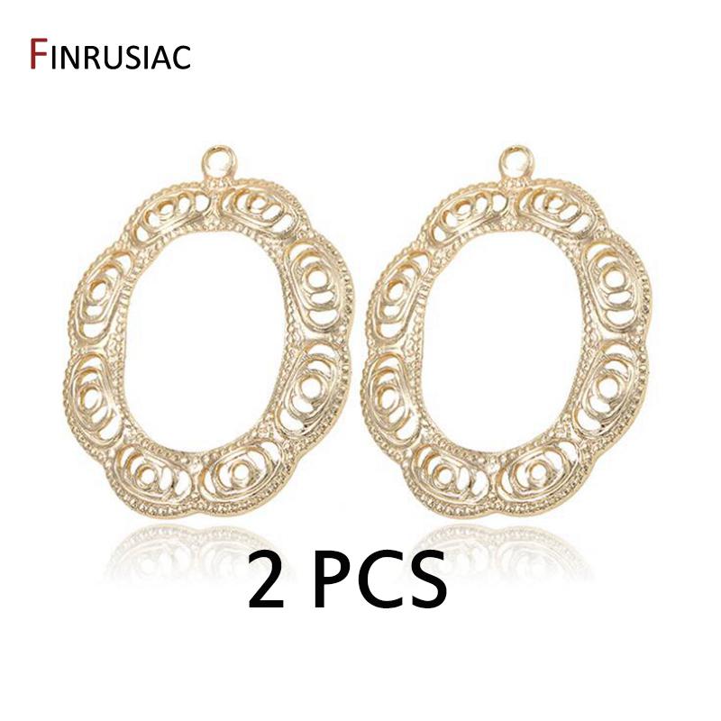 

2025 Fashion New Hollow Pattern Large Oval Pendant Gold Plated Charms For Earrings Jewelry Making DIY Crafts Breloque