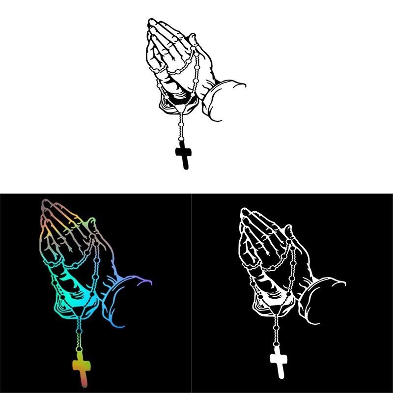 Adesivo Laser Colorato Gesto di Preghiera dell'Auto Dio Gesù Cristo Decorazioni alla Moda per Carrozzeria Auto Adesivi Decalcomania per Lunotto Posteriore