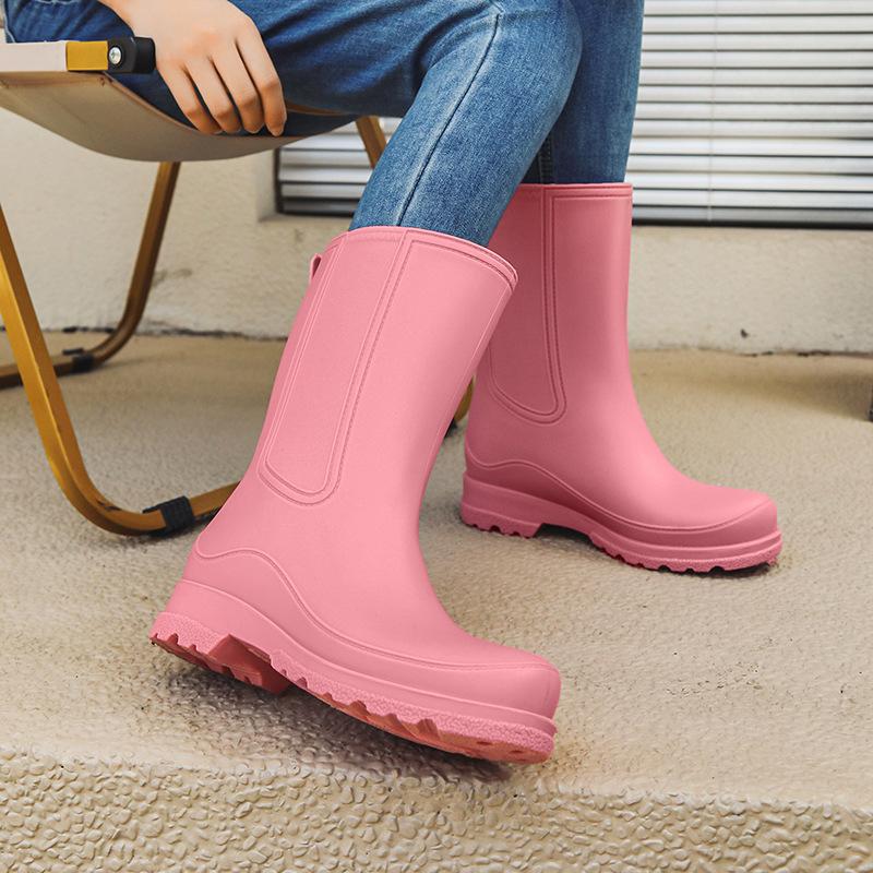 Water shoes Japanese fashion high heel medium tube high tube rain boots rain shoes thick sole warm non-slip waterproof rubber shoes
