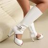 Fashion Summer Women's Platform High Heels Knee-length Boots Sexy Open toe Side Hollow High Heel Shoes Buckle Sandals Boats Mujer Black