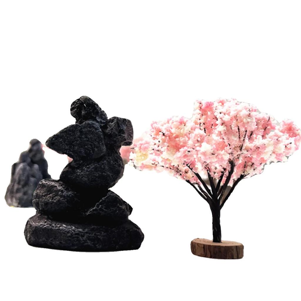 3Pcs Miniature Model Cherry Blossom Tree Micro Landscape Moss Landscaping Scene Model Tree Figurine Sand Table Micro Shot Props