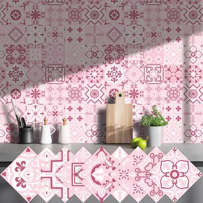 20Pcs Fresh Pink Floral  Wall Stickers Imitation Brick Bedroom Decoration Waterproof Self Adhesive Tile Wallpaper Kitchen Cupboard Decor