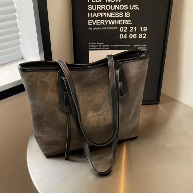 Solid PU Color High-end Large Capacity Youth Bag  High-quality Versatile Popular Commuter Shoulder Bag for Women