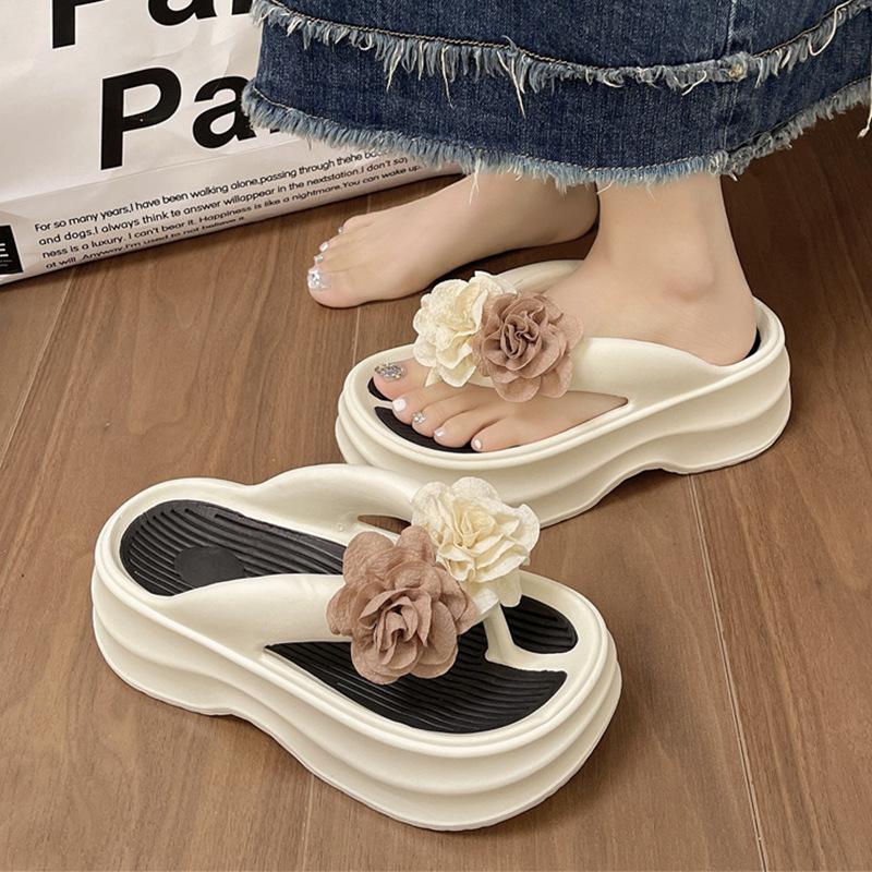 Height-increasing thick-soled flip-flops shoes for women's summer wear new high-end flower beach non-slip cool slippers