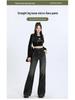 Women's 2024 Spring/Autumn Plus Size Gray Flared Jeans - Raw Edge, Micro Flare, Floor-Length