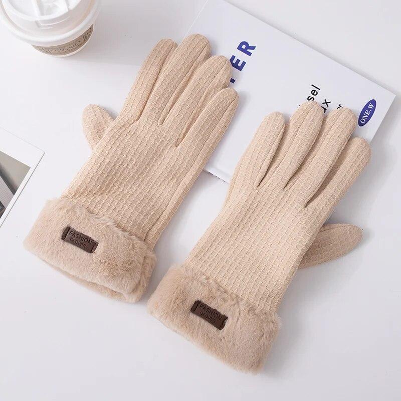 

Модні жіночі рукавички, зимові вафельні візерунки, плюшеві потовщені сенсорний екран, теплі велосипедні рукавички для водіння на відкритому повітрі One Size хакі