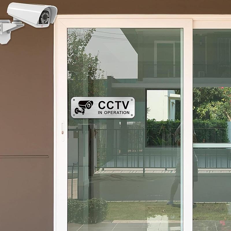 Brushed Aluminum Surveillance Sign Metal Safety Plate Anti-rust Stainless Steel Nameplate Durable Warning Label Outdoor