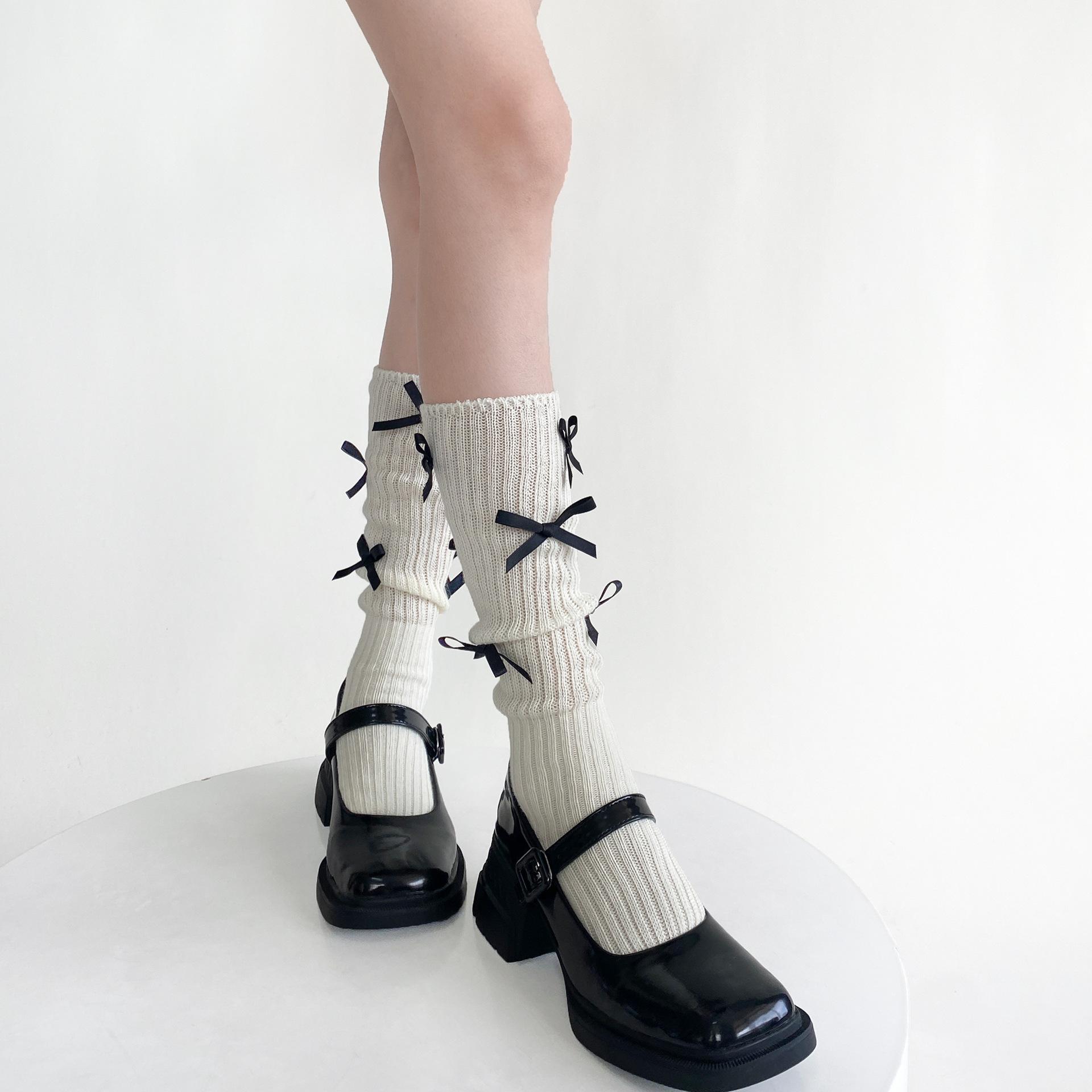 

Женские чулки из трикотажного хлопка в японском стиле, однотонные длинные носки, чулки с милым бантом JK Lolita Sweet Girls Kawaii, гольфы