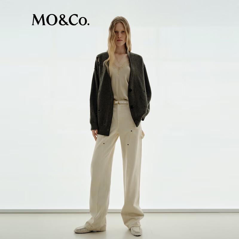 MO&Co. NOIR Series Distressed V-Neck Cardigan