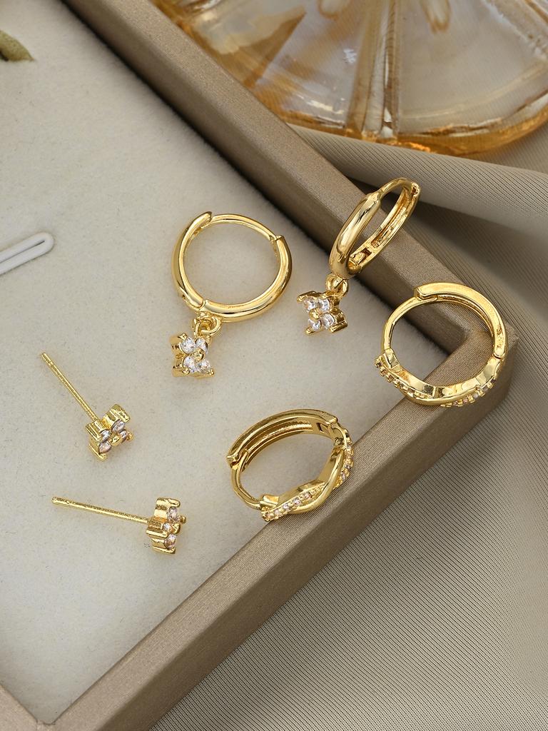 6/3 Pcs Trendy Stainless Steel Flower Earring Set For Women Vintage Crystal Zircon Drop Earrings Hypoallerg Piercing Jewelry New
