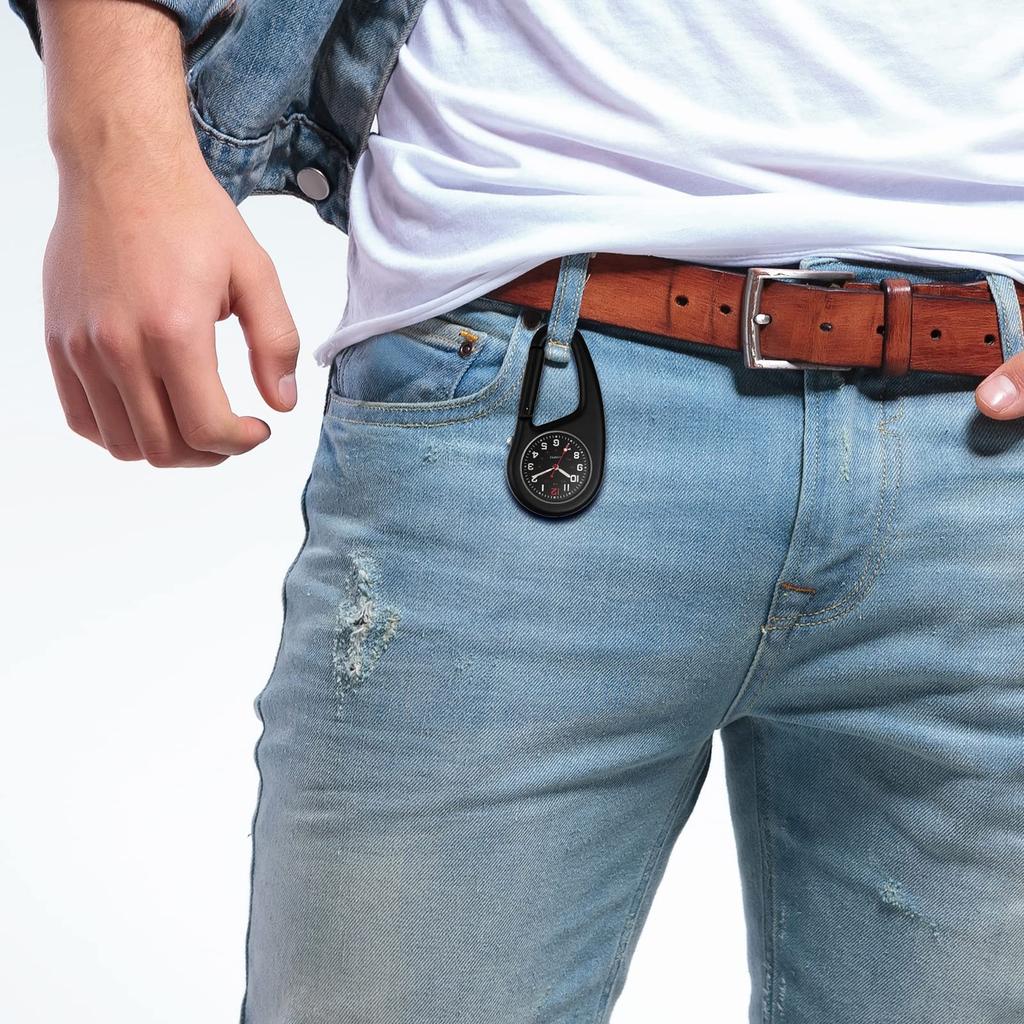 Carabiner Watch Clip Watch Keychain Carabiner Watch Waterproof Luminous Analog Display Pocket Watch Nurse Watch Black Sports Climbing Camping Outdoor