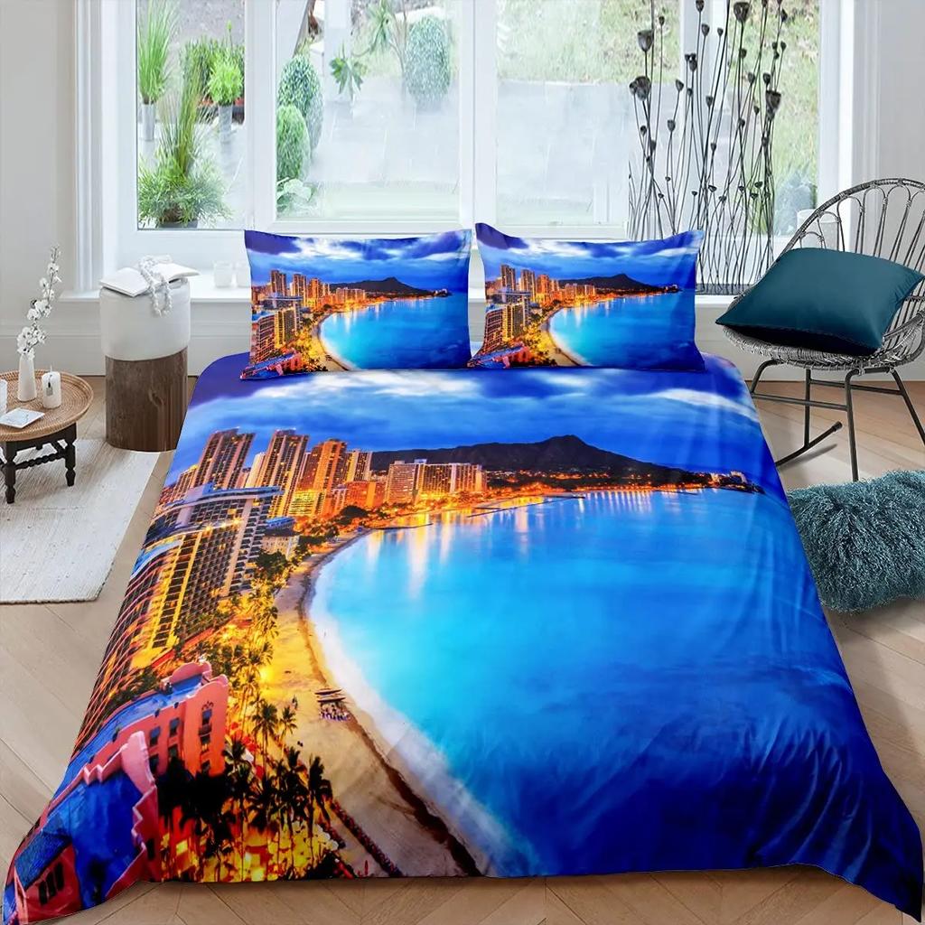 New York Bettbezug NYC Bettwäscheset Bedruckter Bettbezug Bequem Atmungsaktiv Luxus Baumwolle Steppdecke Kissenbezug Einzel KingQueen