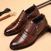 Men's Autumn/Winter Business Casual Leather Shoes with Lion Head Zipper – High & Low Top, Pointed Style