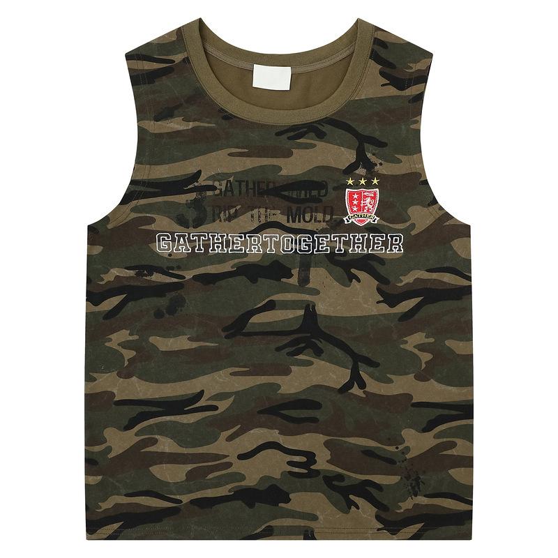 American retro camouflage printed sleeveless vest decorative design sense niche street style loose sleeveless top men's clothing