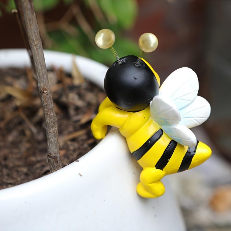 2 Stück Harz Bienenfiguren, Fröhliches Zuhause, Gartendekor, Vielseitig für Innen-/Außenbereiche, Perfekt für Pflanzgefäße, Wohnzimmer, Balkone