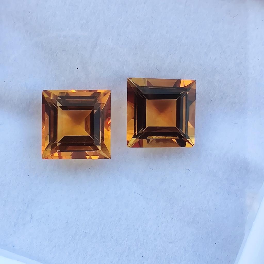 2 Pieces Square Cut Natural Citrine Gemstone, 7x4 MM Size Stones, 3.40 Carat Citrine Gemstone.