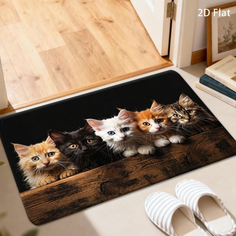 Ins Warm Cute Kitten Doormat Realistic Baby Cats Vintage Ornate Print Non Slip Farmhouse Front Door Decor Rug