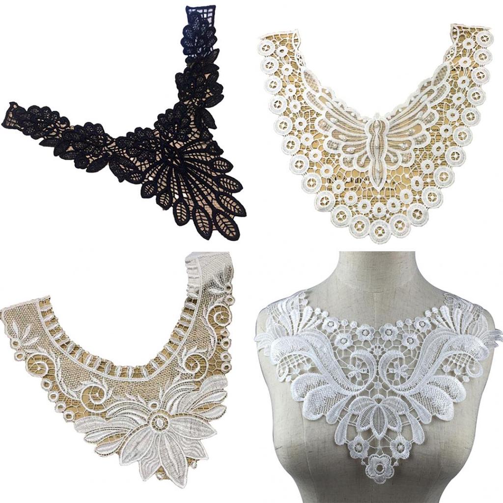 Elegant bröllop brudklänning spets krage broderi halsringning sömnad applikation