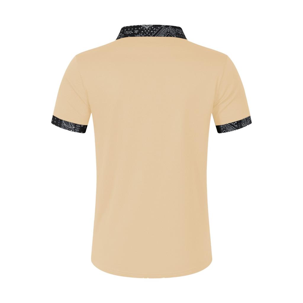 Men's Fashion Collar Print  Loose Polo Shirts Short Sleeve Turn-down  Solid Color Simple T-shirt Top