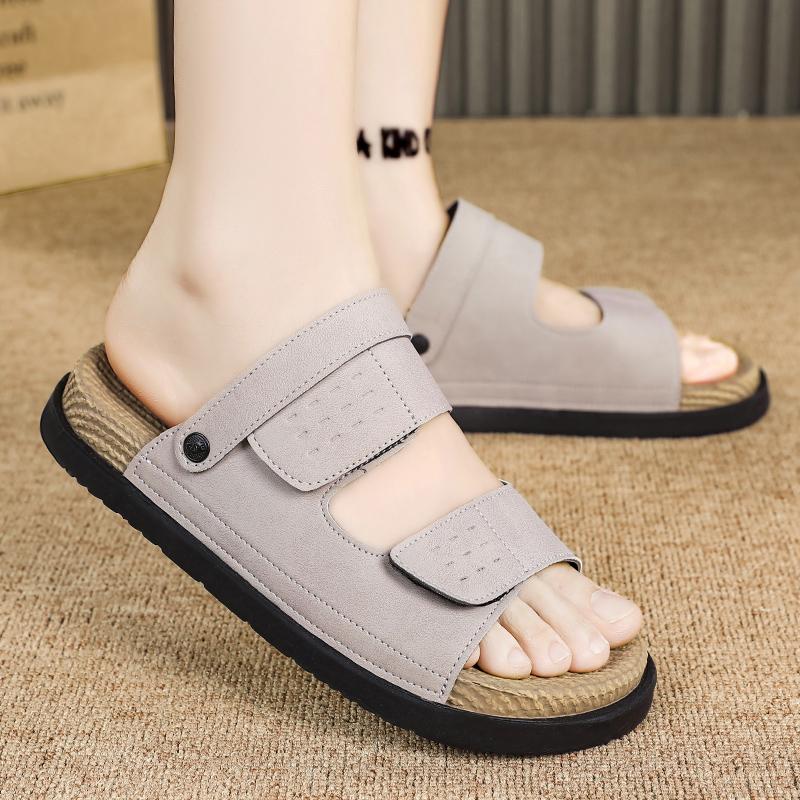 Fashion Summer Men's Leather Sandals Non-Slip Anti-Odor Beach Shoes First Layer Cowhide Outer Wear Casual Tpr Sandals Men's Wholesale