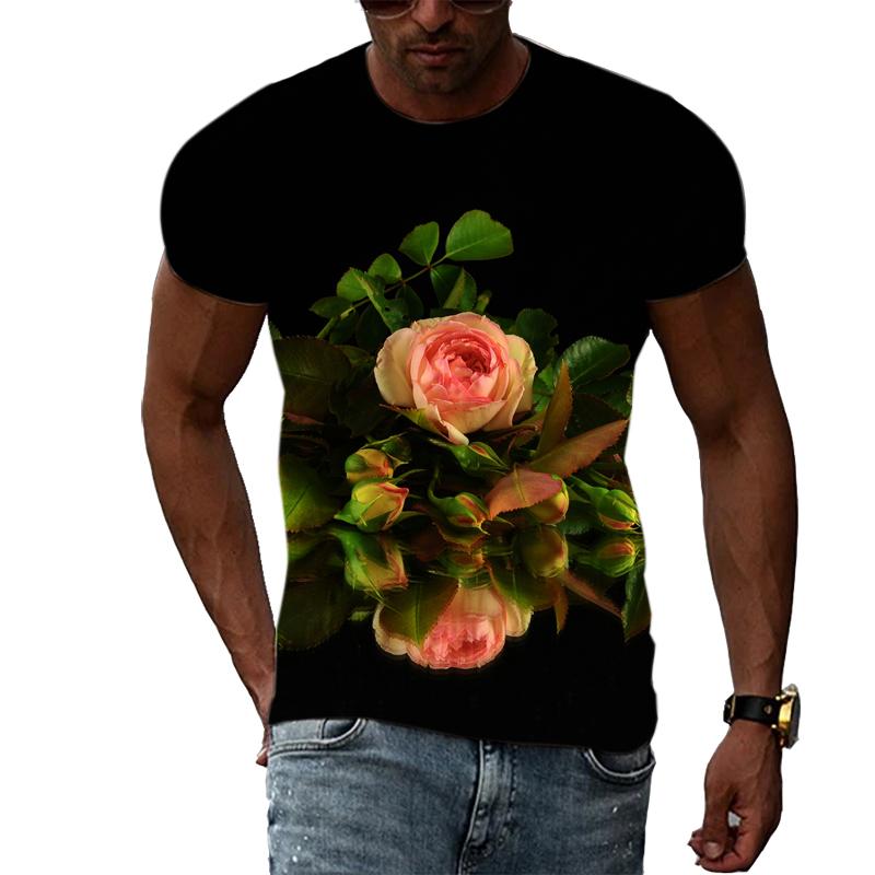 Summer Rose Flower Graphic T Shirts For Men and Women Fashion Casual Personality O-neck Print T-shirt 3D Harajuku Style Tee Top