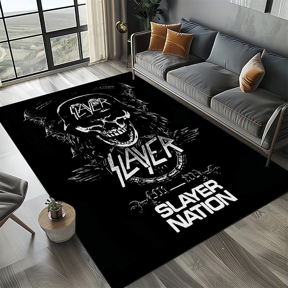 Tapete de Chão 3D Retro Band Slayer Heavy Metal Rock Sinal para Sala de Estar Quarto Casa Decoração de Sofá, Tapete Antiderrapante para Brincar de Criança