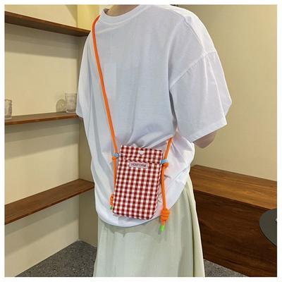 Polyester Gitter Umhängetasche Multifunktionale Große Kapazität Quadratische Taschen Mini Cartoon Handytasche Damen