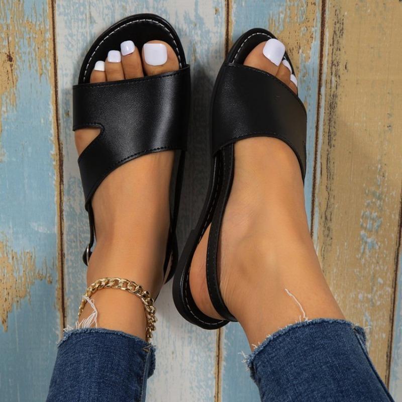 Dámské letní sandály s přezkou na jedné noze, velké velikosti, ploché, jednobarevné, kulaté, s jedním slovem, s přezkou, svrchní oblečení, ležérní dámské boty