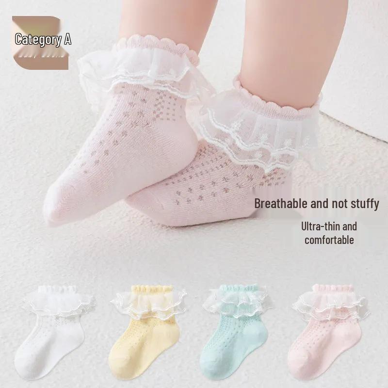 Summer Baby Girl Mesh Socks - Lace Trim, Breathable Cotton, Class A