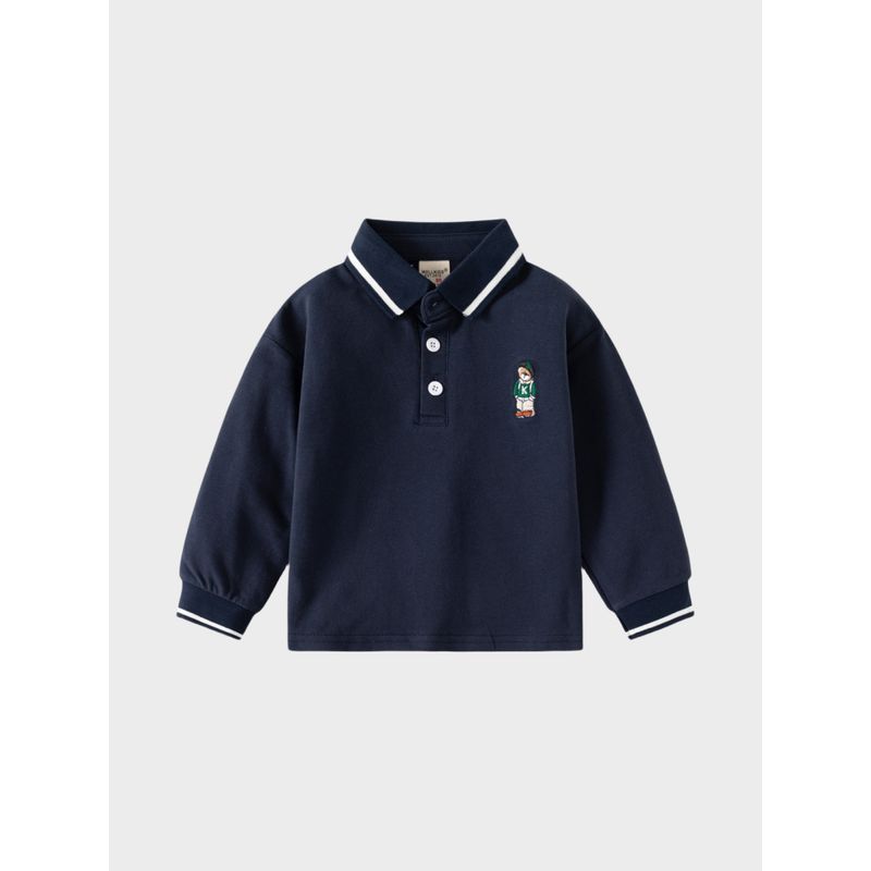Babies' Long Sleeve T-shirt Spring and Autumn Boys Bear Polo Shirt Boys Baby Bottoming Lapel Pearl Cotton Tops Children's Clothing