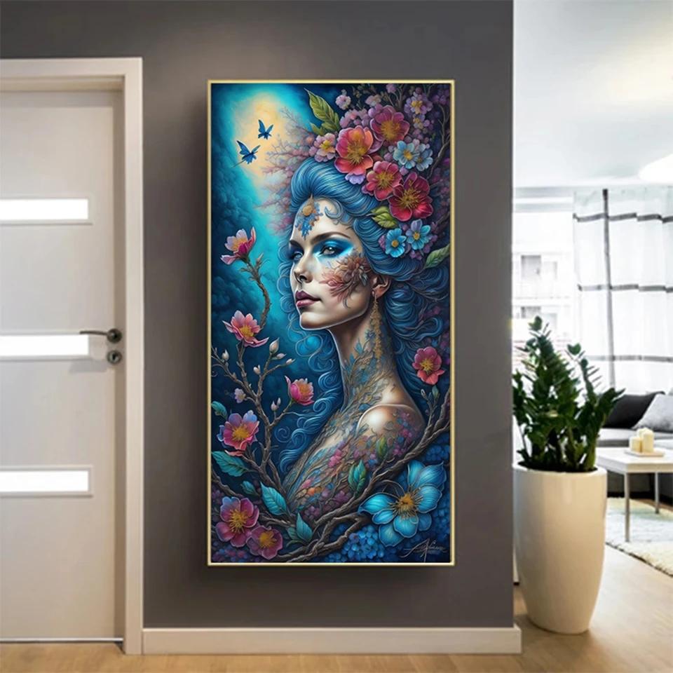 Buttferfly Fairy Woman 5D Diamond Painting Portrait Full Drill Diamond Mosaic Woman Embroidery Flower Picture Rhinestone Art U40