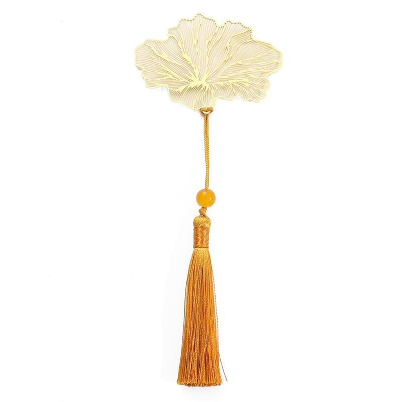 5 Pcs Chinese Style Bookmarks Page Markers Reading Bookmarkers Leaf Shape Bookmarks Metal Bookmarks with Tassels
