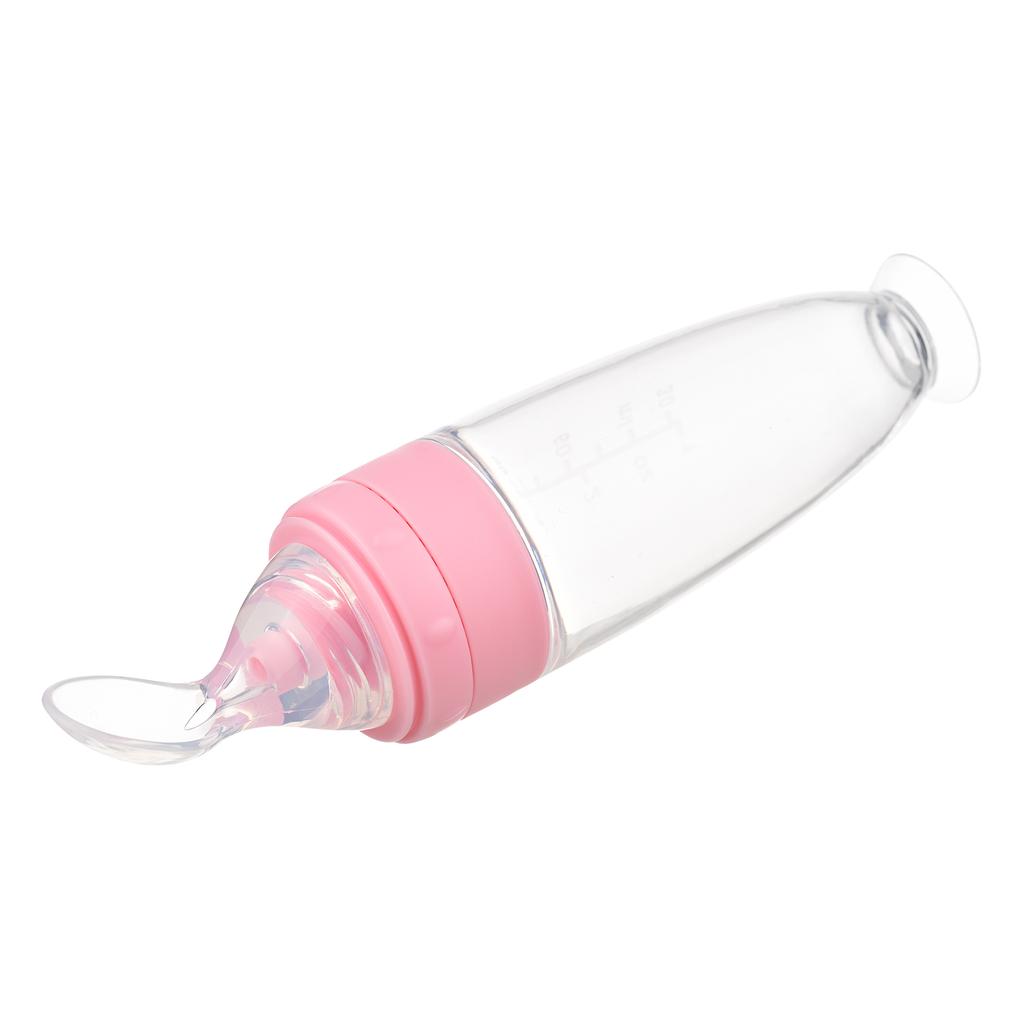 Cuillère d'alimentation pour bébé 90 ml de capacité avec balance Bouteille à presser en silicone, Cuillère PP intégrée pour nourrir Riz Pâtes, Fruits, Lait,