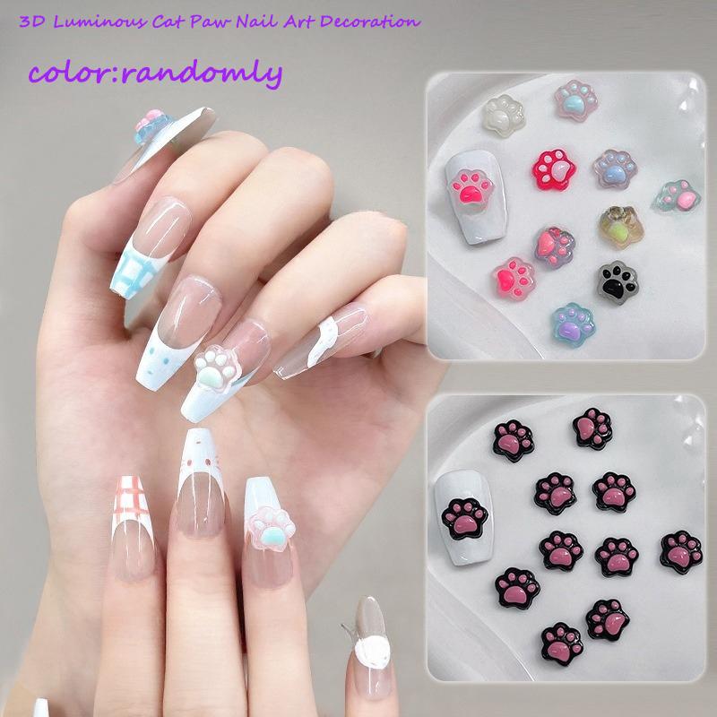 

20 шт. 3D светящиеся кошачьи лапки для ногтей подвески смоляные мультфильм трансфлективные маникюрные украшения мини 3D украшения для ногтей one size
