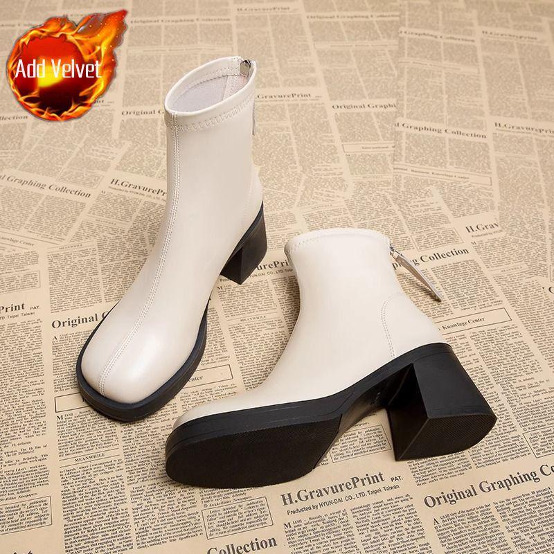 Modă Toamnă Iarnă Botine Calde cu Platformă Vârf Pătrat Piele Cizme de Gleznă cu Toc pentru Femei Chic și Elegant 2025 Femeie Pantofi Scurți Vânzare