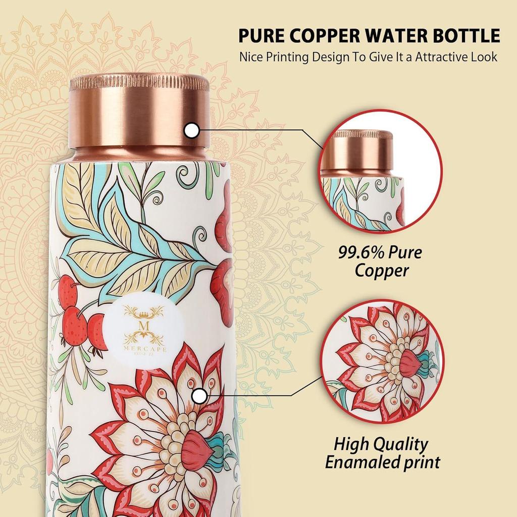 Bottle with 2 Glass | Leak Proof, Durable & Rust Proof | Non-Toxic & BPA Free Steel Bottles | Printed Tamba Bottle (900 ml - 2x 300 ml)