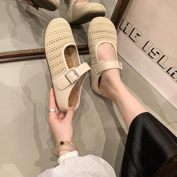 

Fashion Beige Heeled Sandals Slippers Casual Shoes Low Black Luxury Soft PU Rome Fabric Plastic Fashion Rubber Hoof Beige Heeled Sandals 35