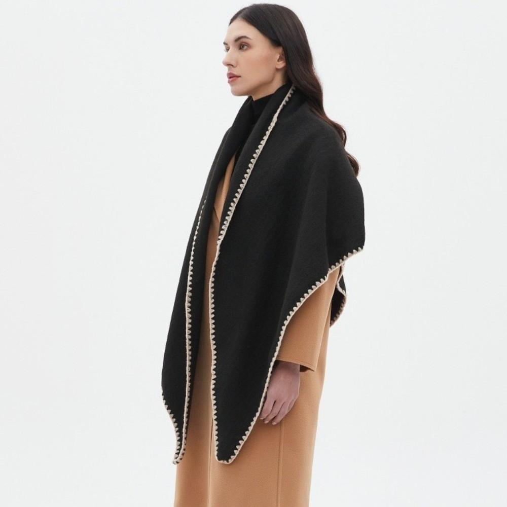 Loose Fit Knitted Poncho Cape Thick Women Shawl Fashion Warm Shawl Scarf Office Wear